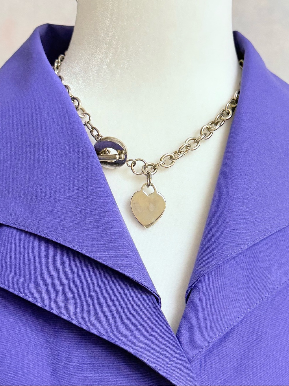 17” Silver Plate Heart Choker Chain, Bulky, Nice Heft.